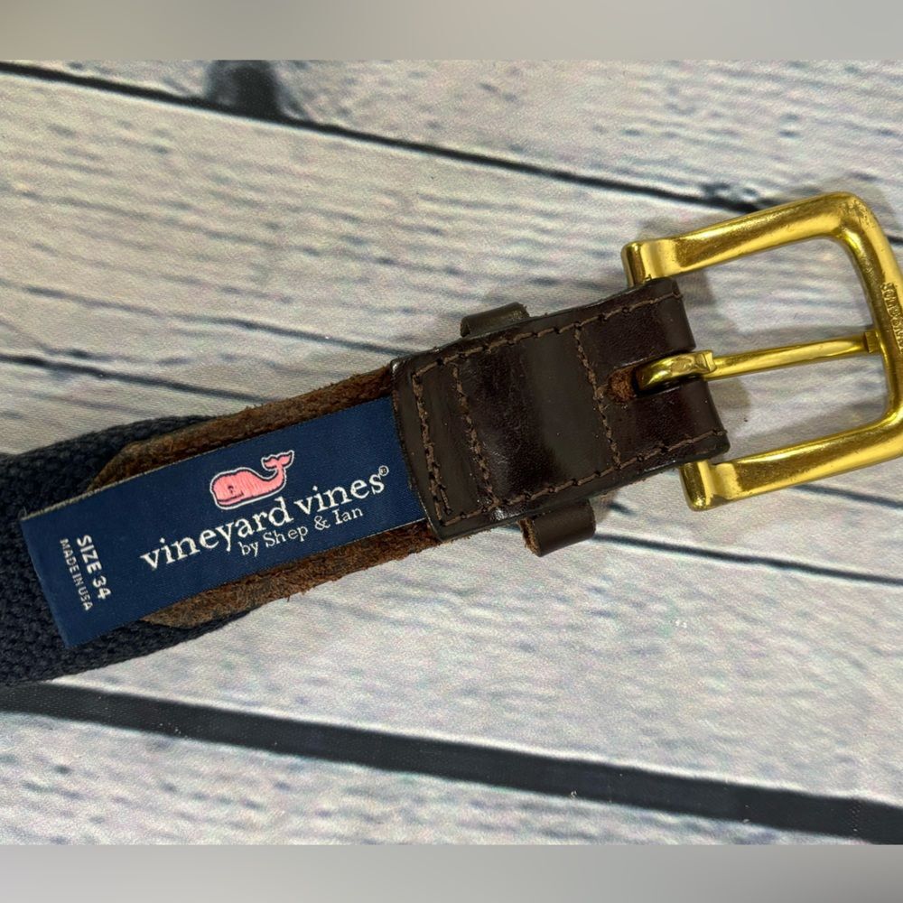 Vineyard Vines Sportfisher Canvas Leather Preppy Nautical Casual Club Belt 34 - Picture 4 of 10